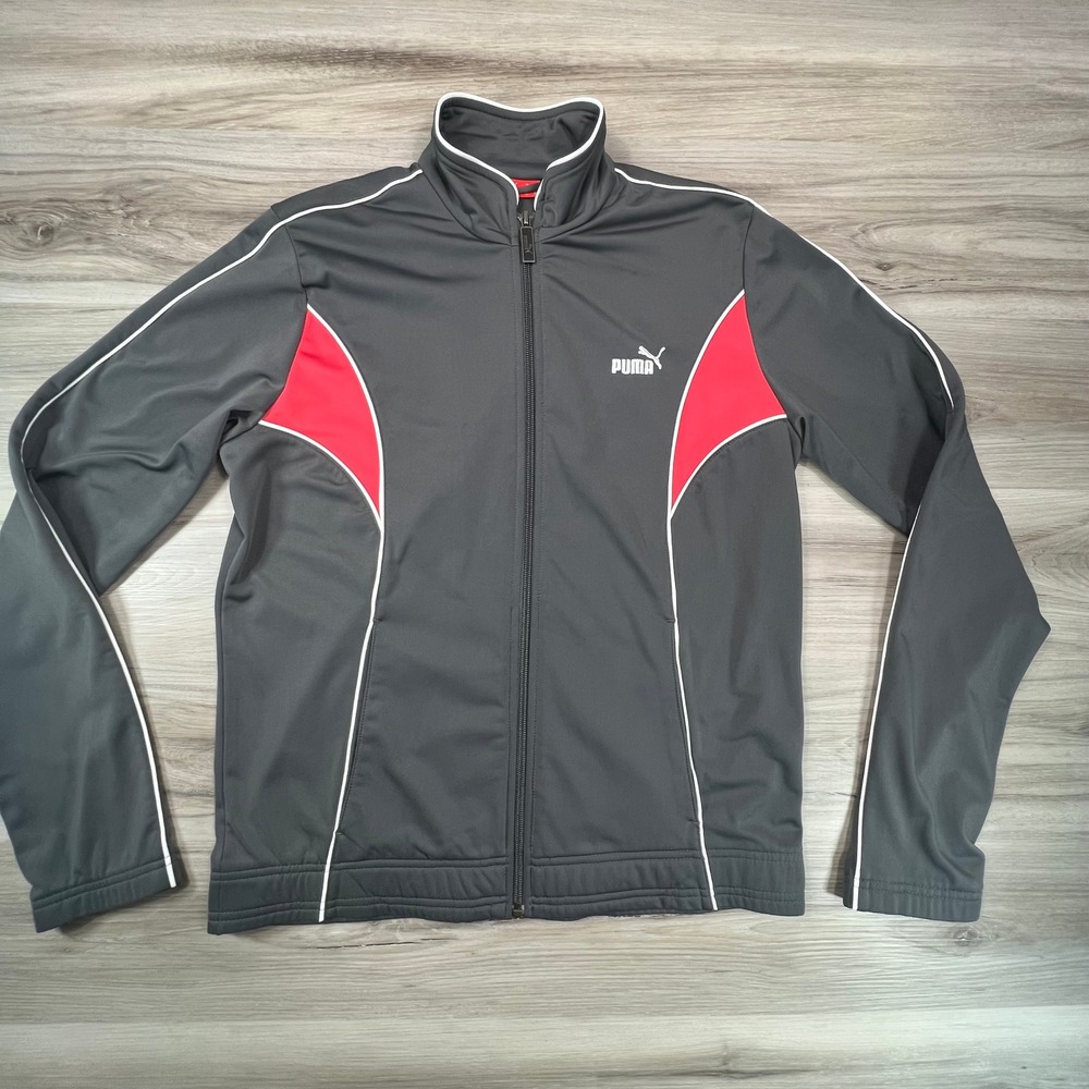 Puma Men's Track‎ Jacket Full Zip Gray Red White Athletic Casual Size L
